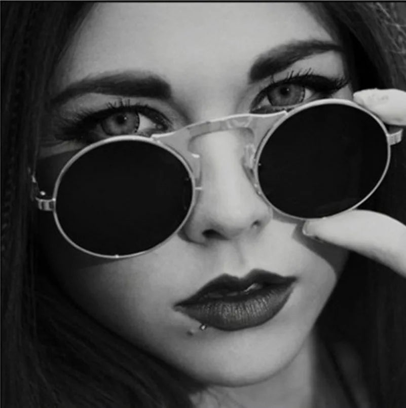 3057 Steampunk Sunglasses round Metal Women Style Retro Flip Circular Double Metal Sun Glasses Men CIRCLE SUN GLASSES