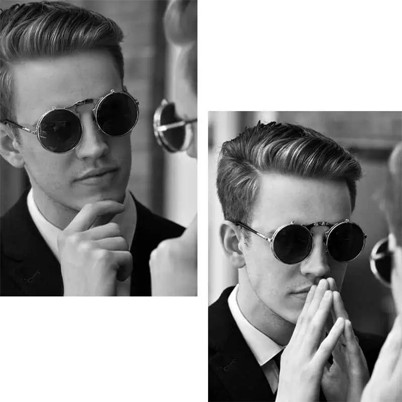 3057 Steampunk Sunglasses round Metal Women Style Retro Flip Circular Double Metal Sun Glasses Men CIRCLE SUN GLASSES