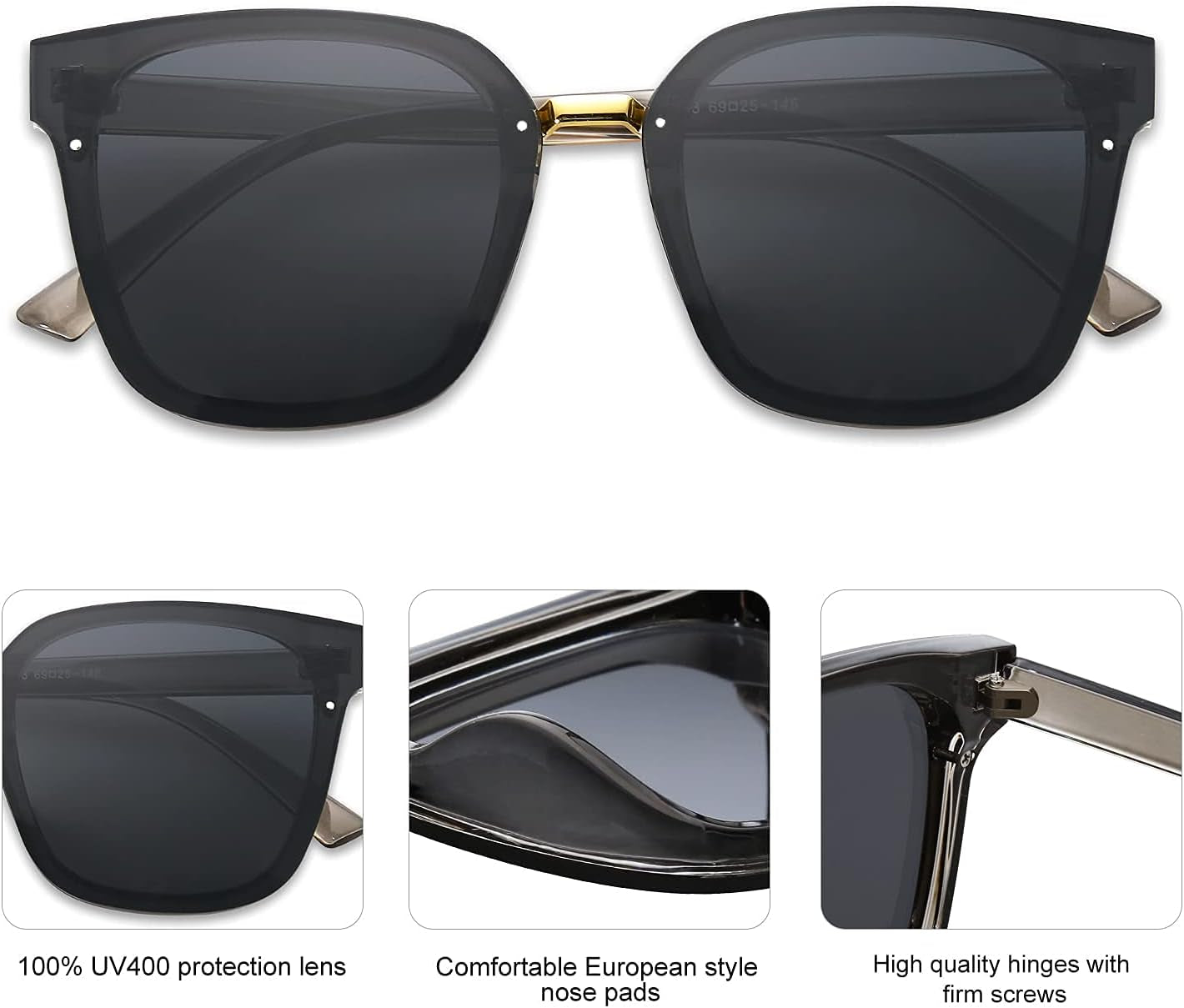 Oversized Trendy Square Sunglasses for Women Fashion Shades Sunnies SJ2116 with Clear Grey Frame/Grey Lens