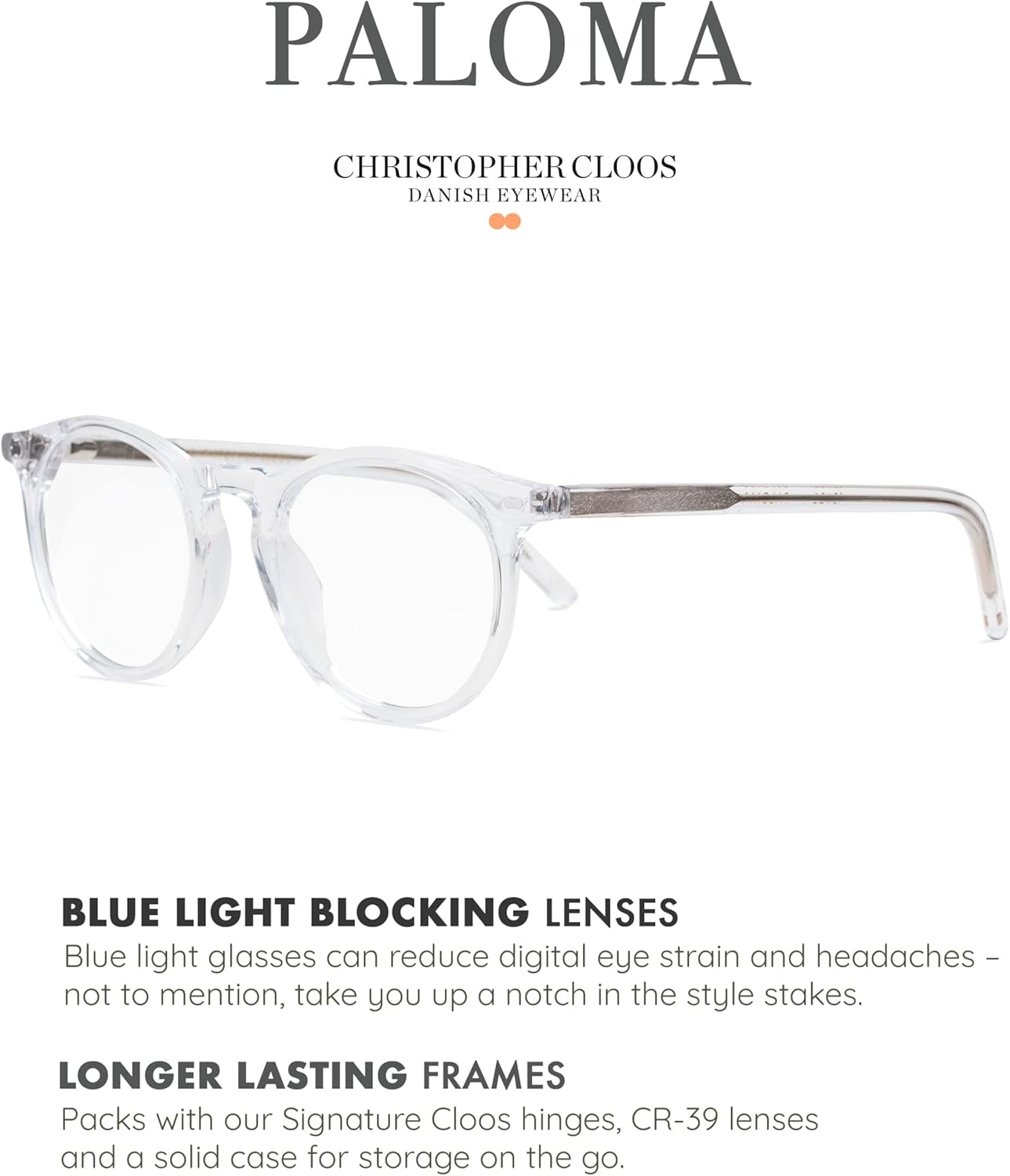- Paloma on the Rocks - Danish Design Blue Light Glasses for Men & Women - Fashion Designer Glasses - Computer Glasses - Unisex - Non Prescription - Prescription Ready