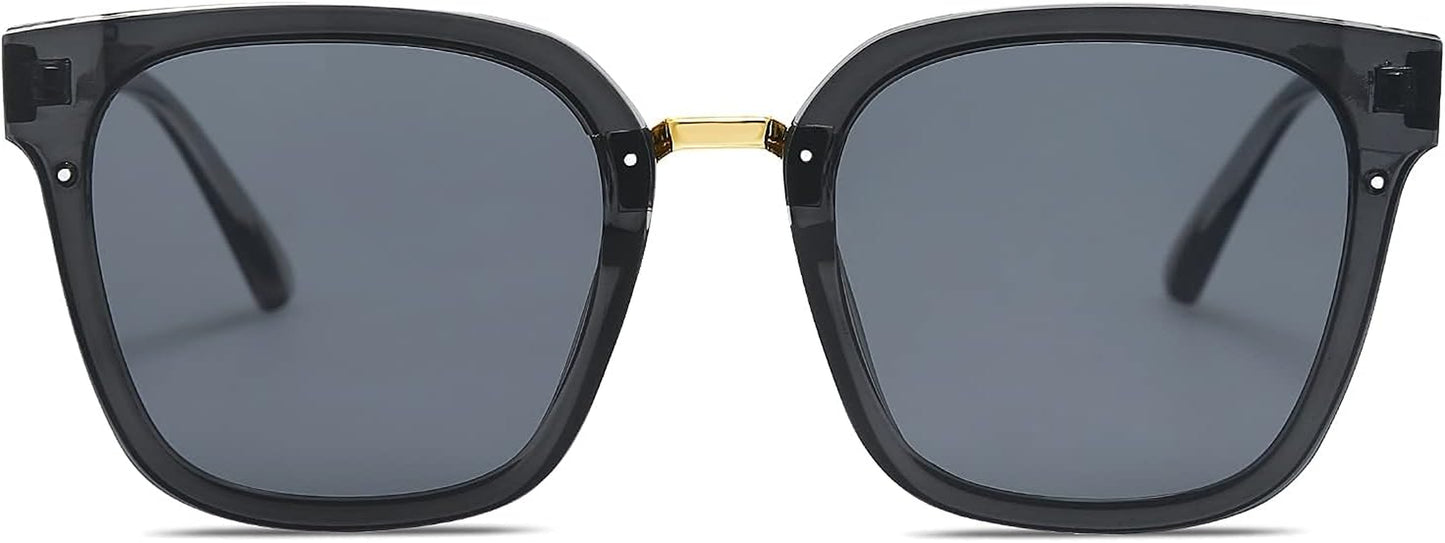 Oversized Trendy Square Sunglasses for Women Fashion Shades Sunnies SJ2116 with Clear Grey Frame/Grey Lens