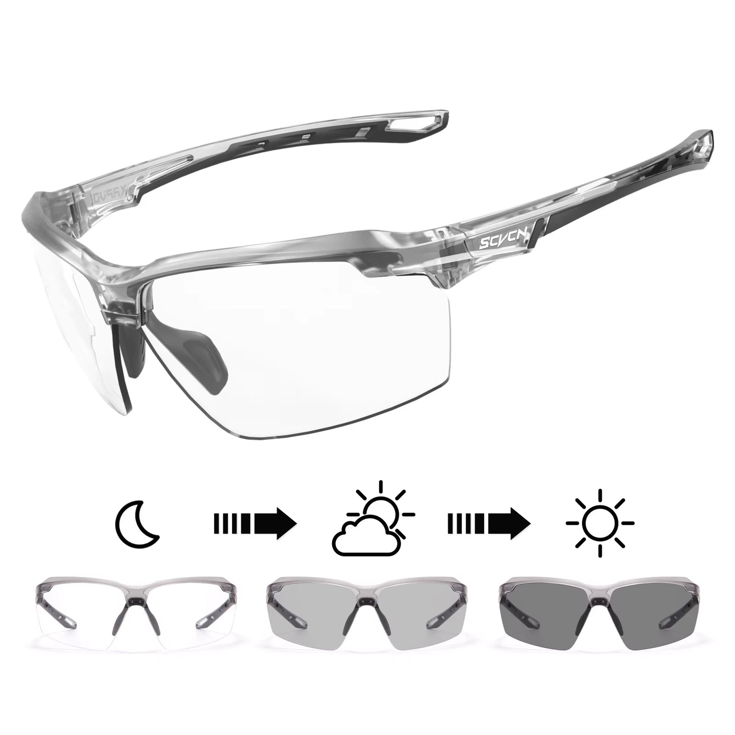 SCVCN Photochromic Cycling Glasses UV400 Outdoor Sports Running Glasses Men MTB Cycling Sunglasses Women Road Bike Glasses