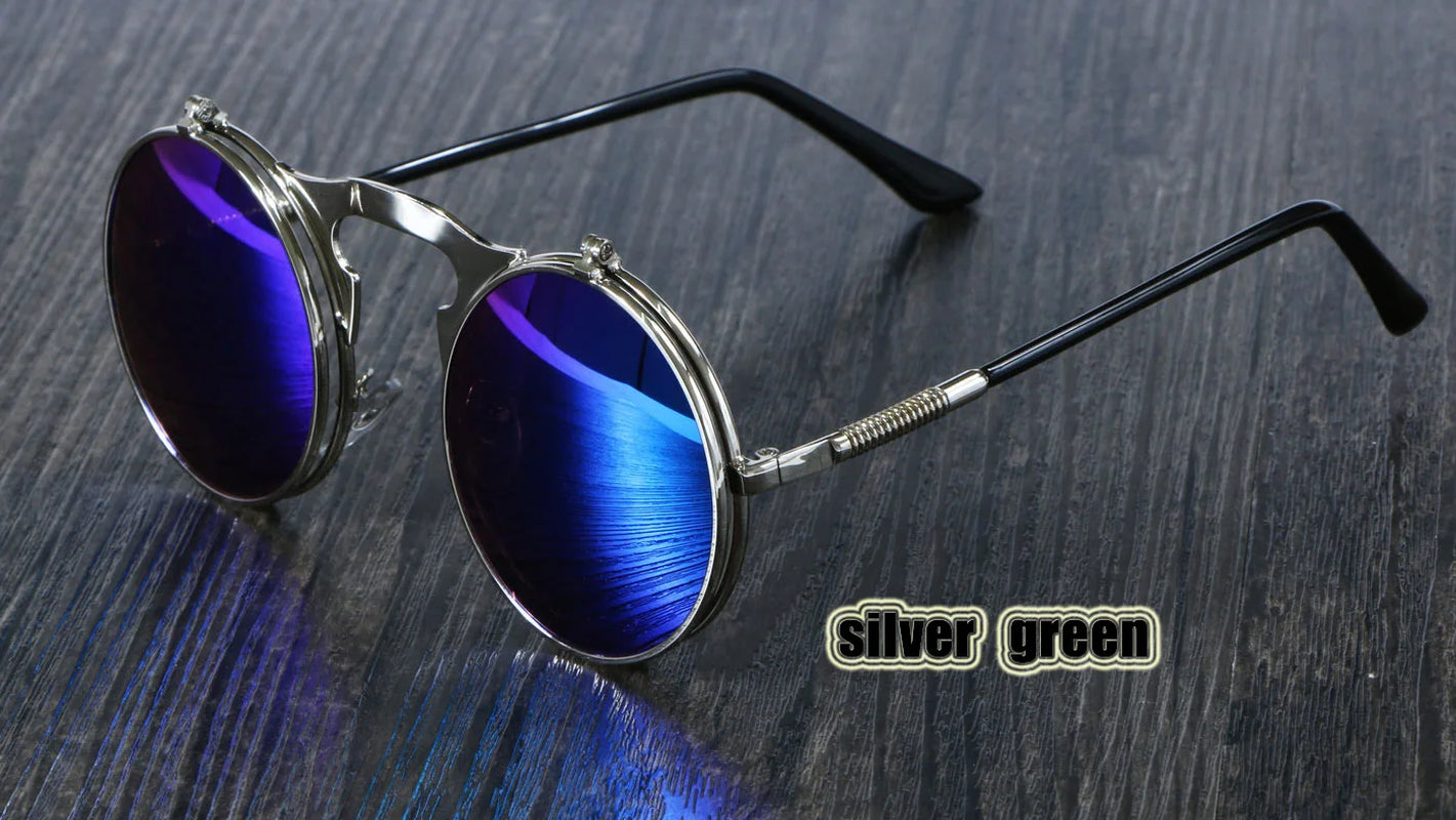 3057 Steampunk Sunglasses round Metal Women Style Retro Flip Circular Double Metal Sun Glasses Men CIRCLE SUN GLASSES