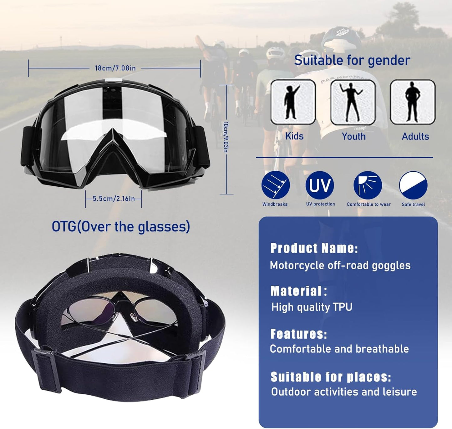 Motorcycle Dirt Bike Skiing Riding Windproof Racing Motocross Goggles
