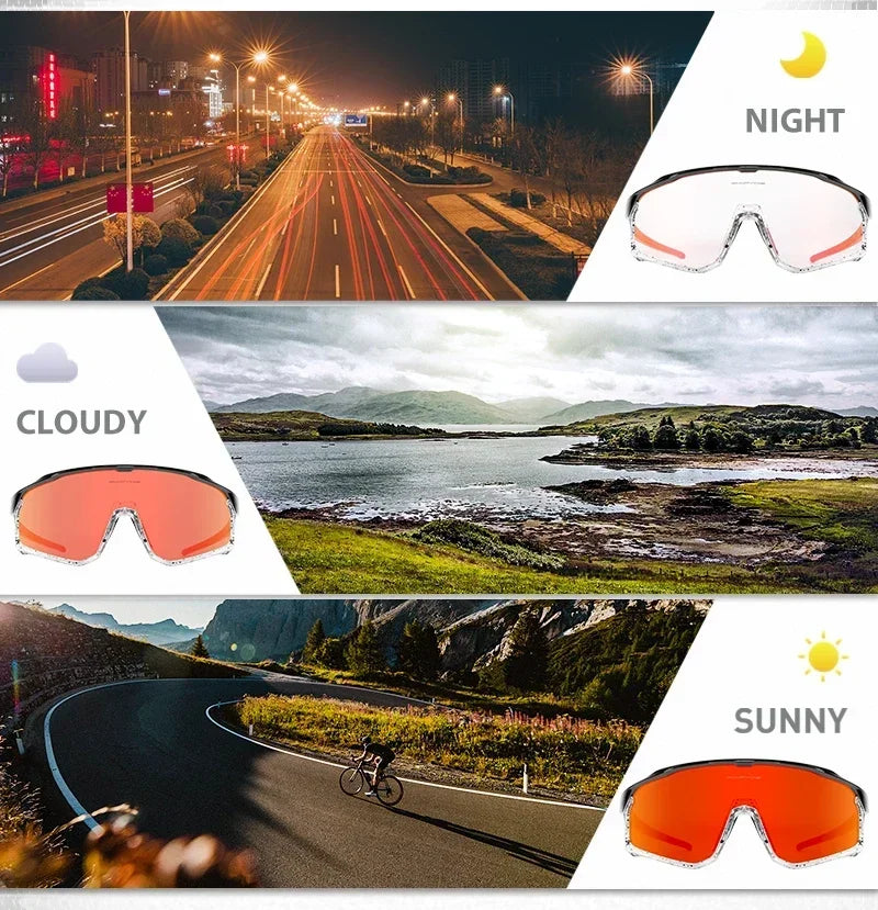 1 Glasses with 2 Modes Photochromic Polarized Cycling Goggles 2 Lens Bike MTB Bicycle Sunglasses Sport Fishing Running Glasses