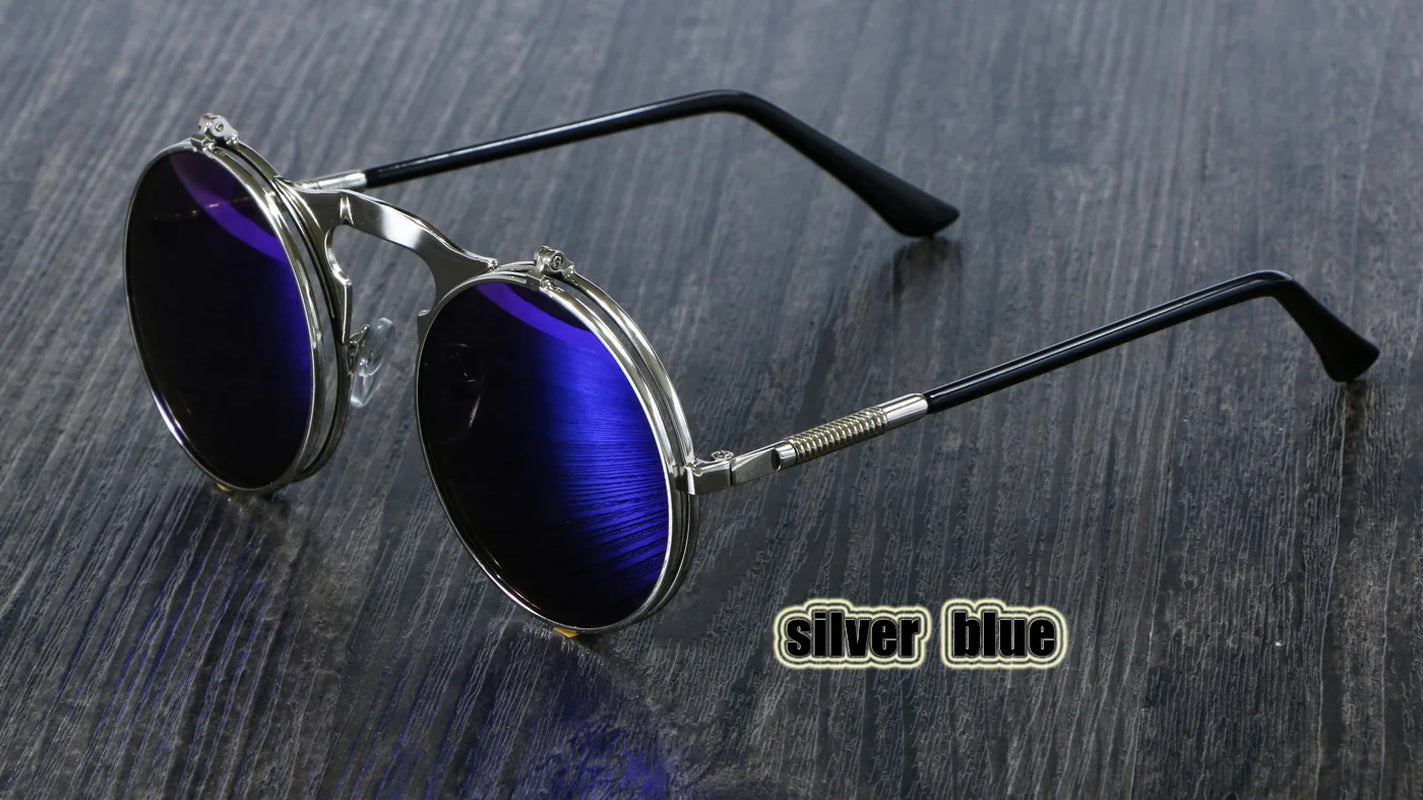 3057 Steampunk Sunglasses round Metal Women Style Retro Flip Circular Double Metal Sun Glasses Men CIRCLE SUN GLASSES