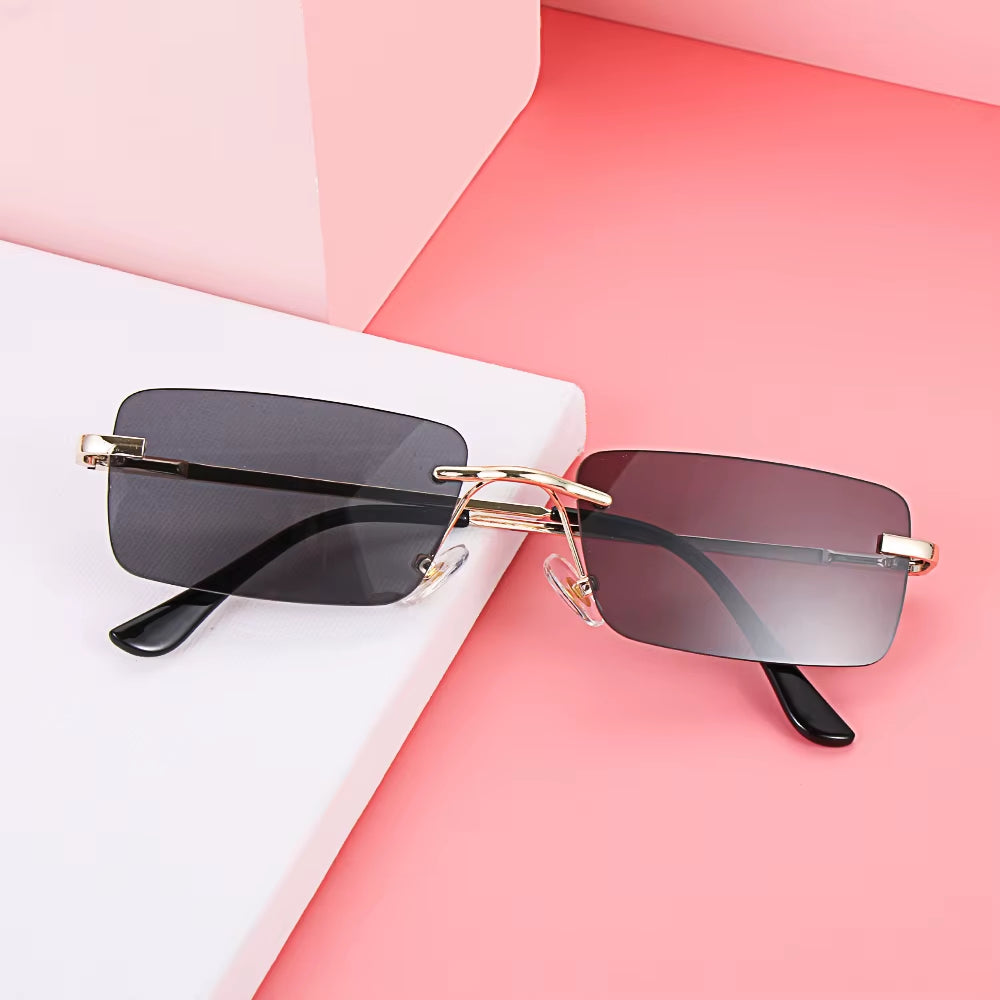 Traveling Style Mountaineering Sunglasses for Men Women UV400 Shades Rectangle Rimless Eyeglasses Gradient Colors Eyewear