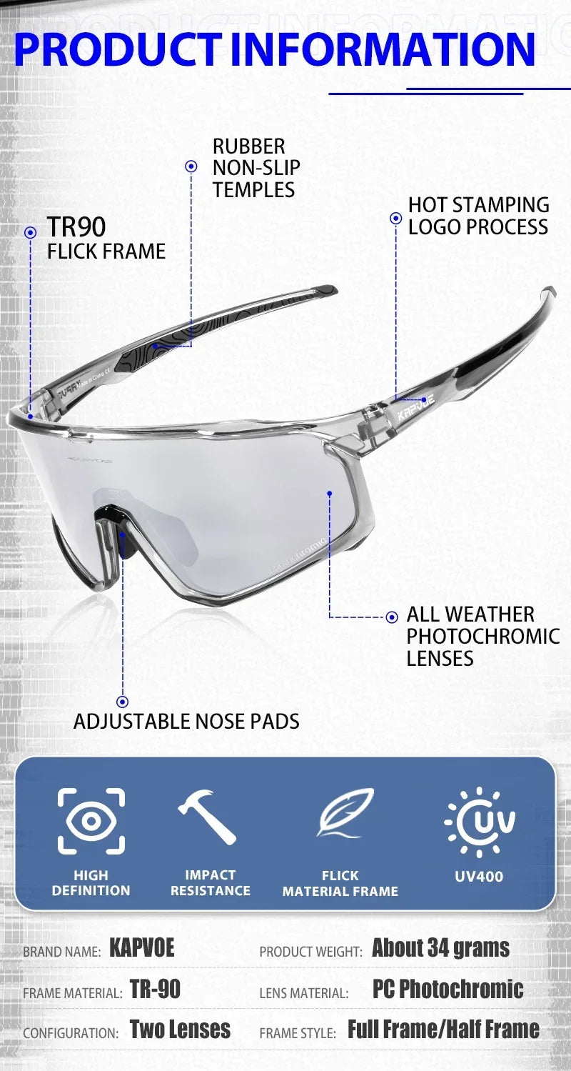1 Glasses with 2 Modes Photochromic Polarized Cycling Goggles 2 Lens Bike MTB Bicycle Sunglasses Sport Fishing Running Glasses