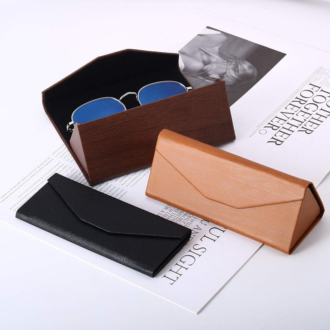Glasses Cases, Eyeglasses Case Hard Shell for Men Women, PU Folding Glasses Sunglasses Case Portable with Clean Cloth