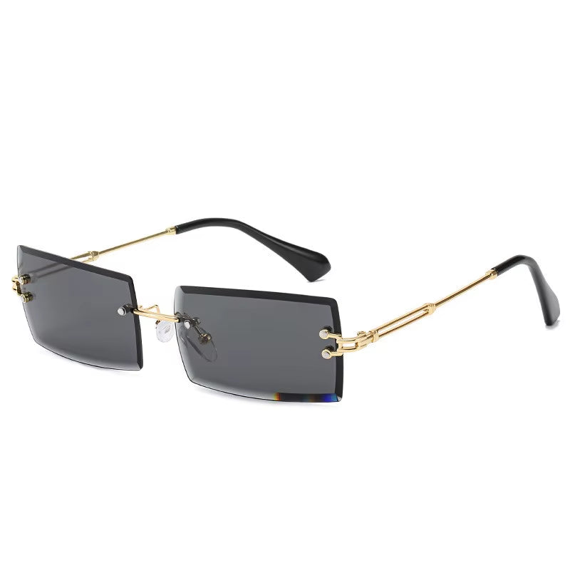 Traveling Style Mountaineering Sunglasses for Men Women UV400 Shades Rectangle Rimless Eyeglasses Gradient Colors Eyewear
