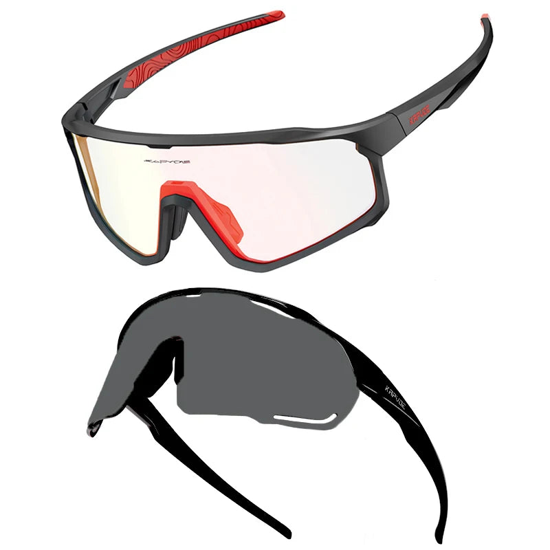 1 Glasses with 2 Modes Photochromic Polarized Cycling Goggles 2 Lens Bike MTB Bicycle Sunglasses Sport Fishing Running Glasses