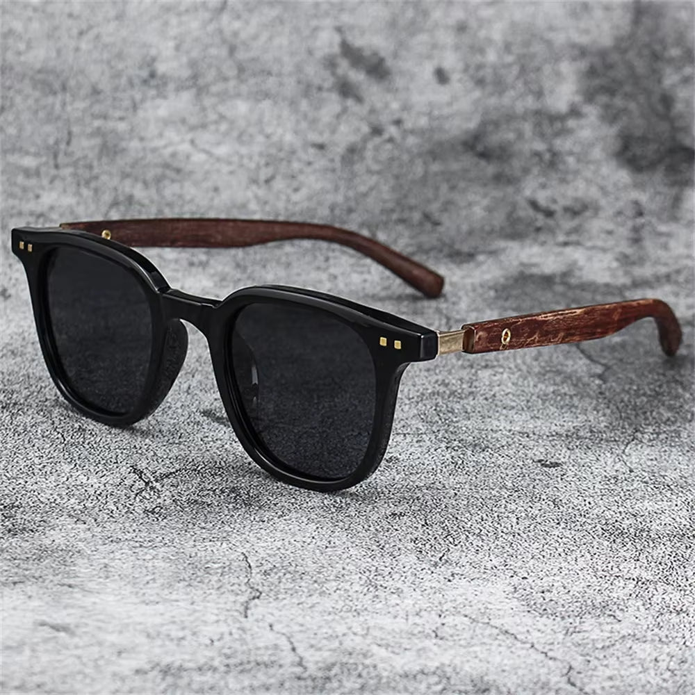New Men Vintage Wooden Frame Sunglasses Classic Brand Sunglasses Coating Lens Men Polarized UV Protections Driving Eyewear 2025