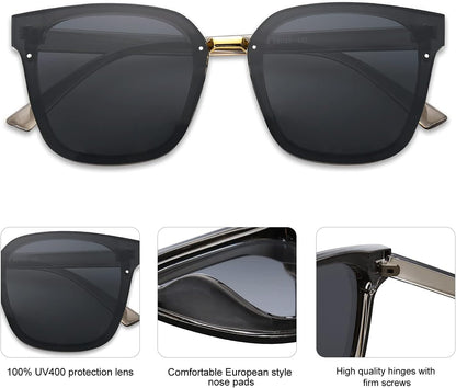 Oversized Trendy Square Sunglasses for Women Fashion Shades Sunnies SJ2116 with Clear Grey Frame/Grey Lens