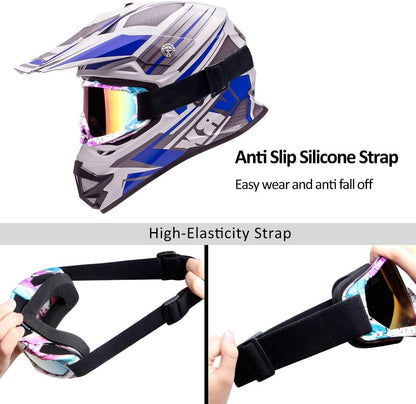 Motorcycle Goggles ATV Goggles Motocross Goggles Windproof Dirt Bike Goggles Dustproof off Road Goggles Scratch Resistant PU Helmet MX Goggles Skiing Goggles Protective Safety Glasses Racing Goggles