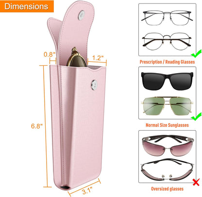 Double Glasses Case with Carabiner Hook, Portable Vegan Leather Eyeglass Case Anti-Scratch Sunglasses Pouch