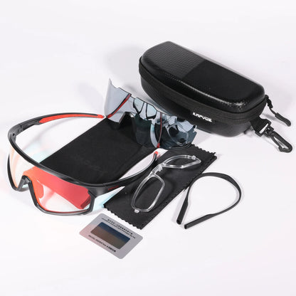 1 Glasses with 2 Modes Photochromic Polarized Cycling Goggles 2 Lens Bike MTB Bicycle Sunglasses Sport Fishing Running Glasses