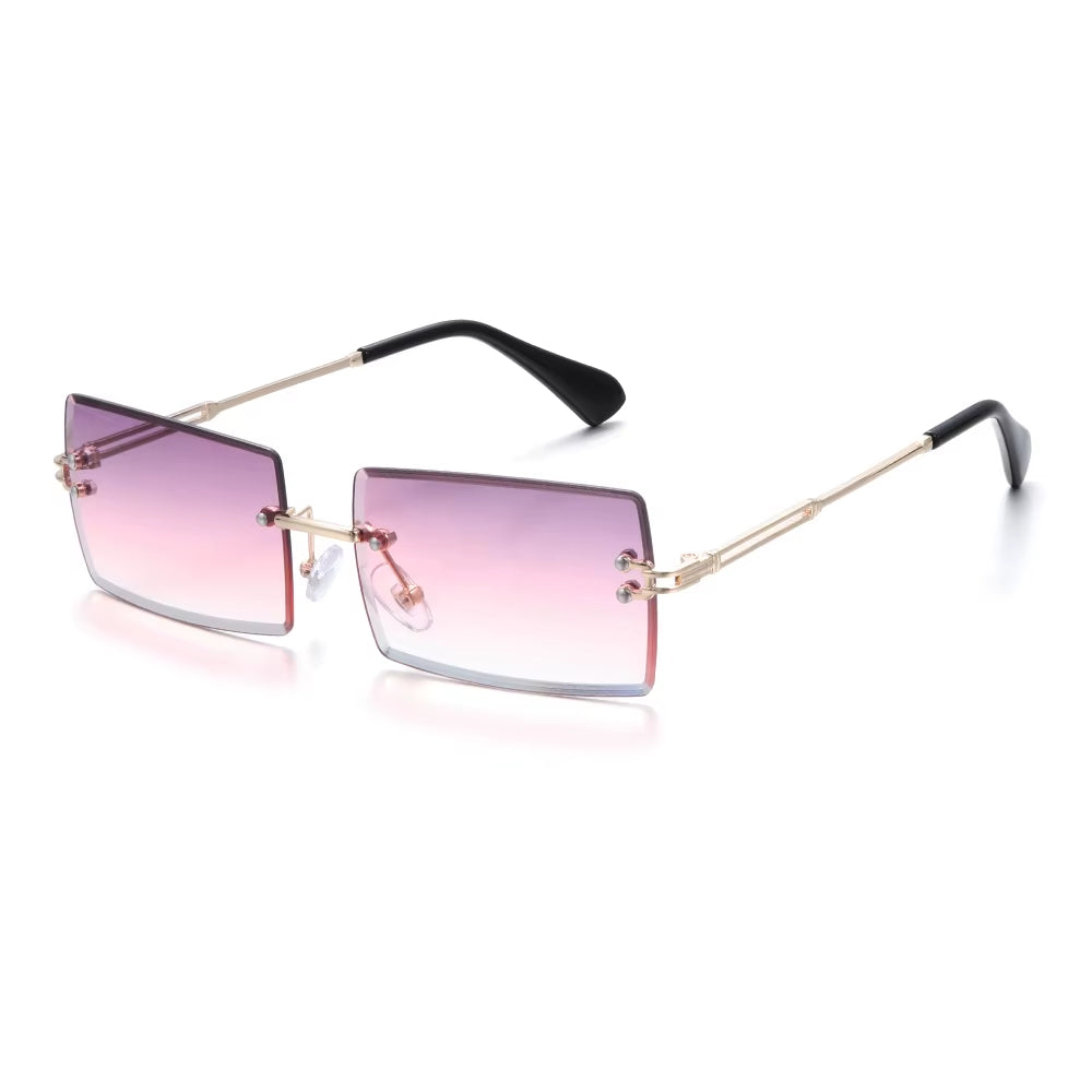 Traveling Style Mountaineering Sunglasses for Men Women UV400 Shades Rectangle Rimless Eyeglasses Gradient Colors Eyewear