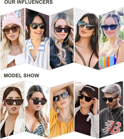 2 Pack Oversized Square Cateye Polarized Sunglasses Big Trendy Style Sunnies SJ2115, Black & Leopard