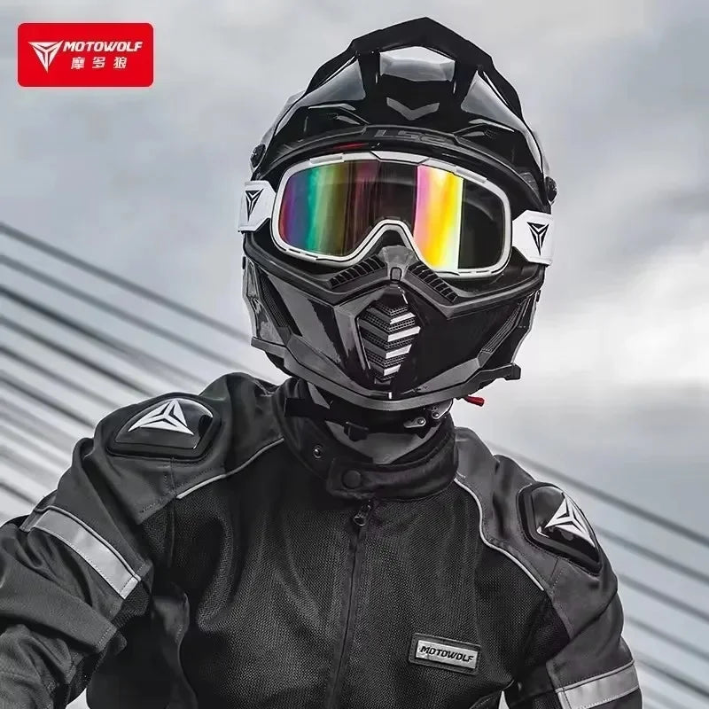Motowolf Men Women Motocross Glasses Anti-Fog Mtb Dirt Bike Goggles Retro ATV Motorcycle Eyeglasses for Touring Riding