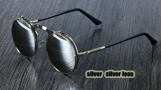 3057 Steampunk Sunglasses round Metal Women Style Retro Flip Circular Double Metal Sun Glasses Men CIRCLE SUN GLASSES