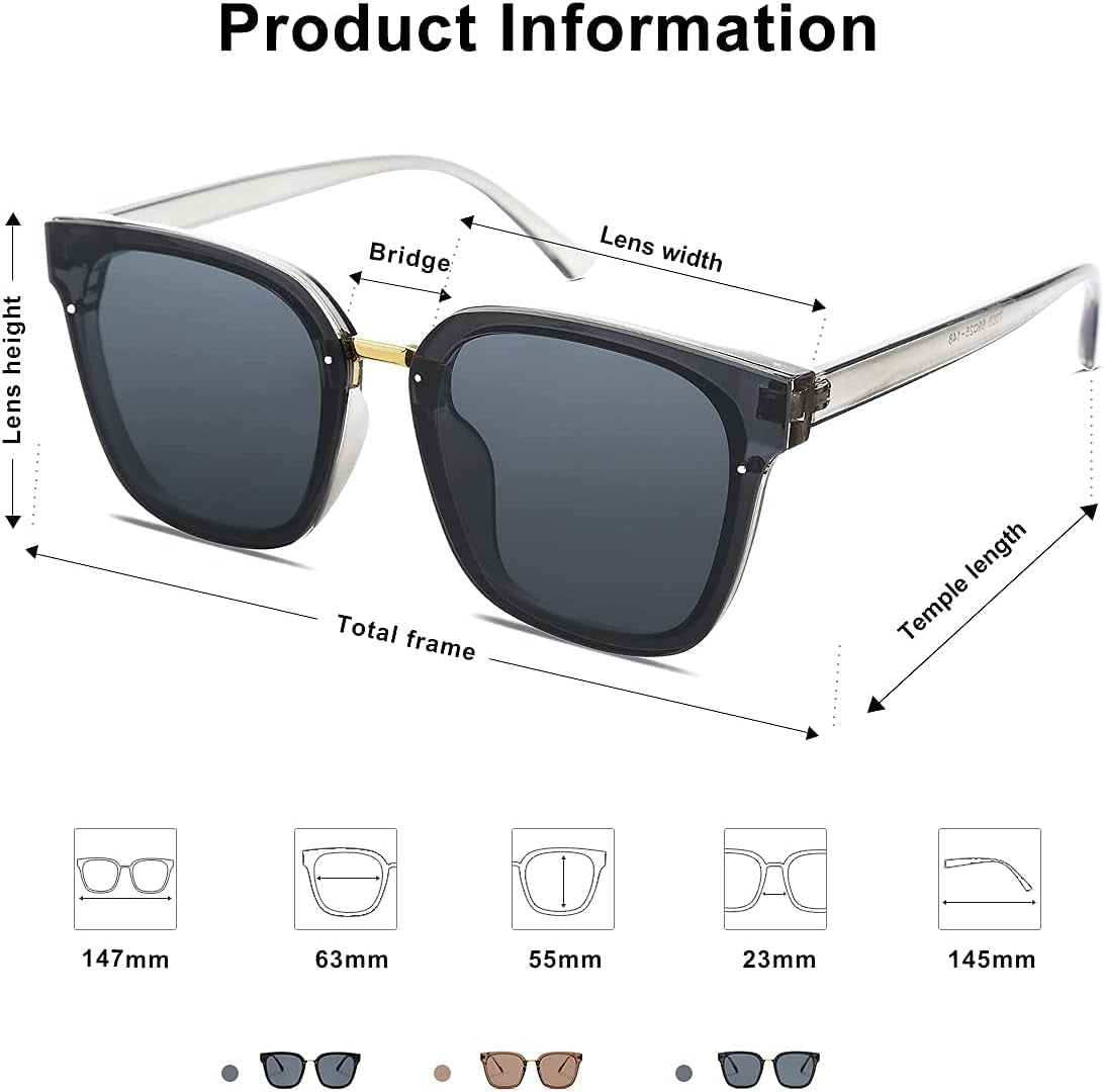 Oversized Trendy Square Sunglasses for Women Fashion Shades Sunnies SJ2116 with Clear Grey Frame/Grey Lens