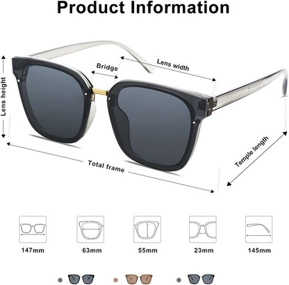 Oversized Trendy Square Sunglasses for Women Fashion Shades Sunnies SJ2116 with Clear Grey Frame/Grey Lens