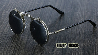 3057 Steampunk Sunglasses round Metal Women Style Retro Flip Circular Double Metal Sun Glasses Men CIRCLE SUN GLASSES