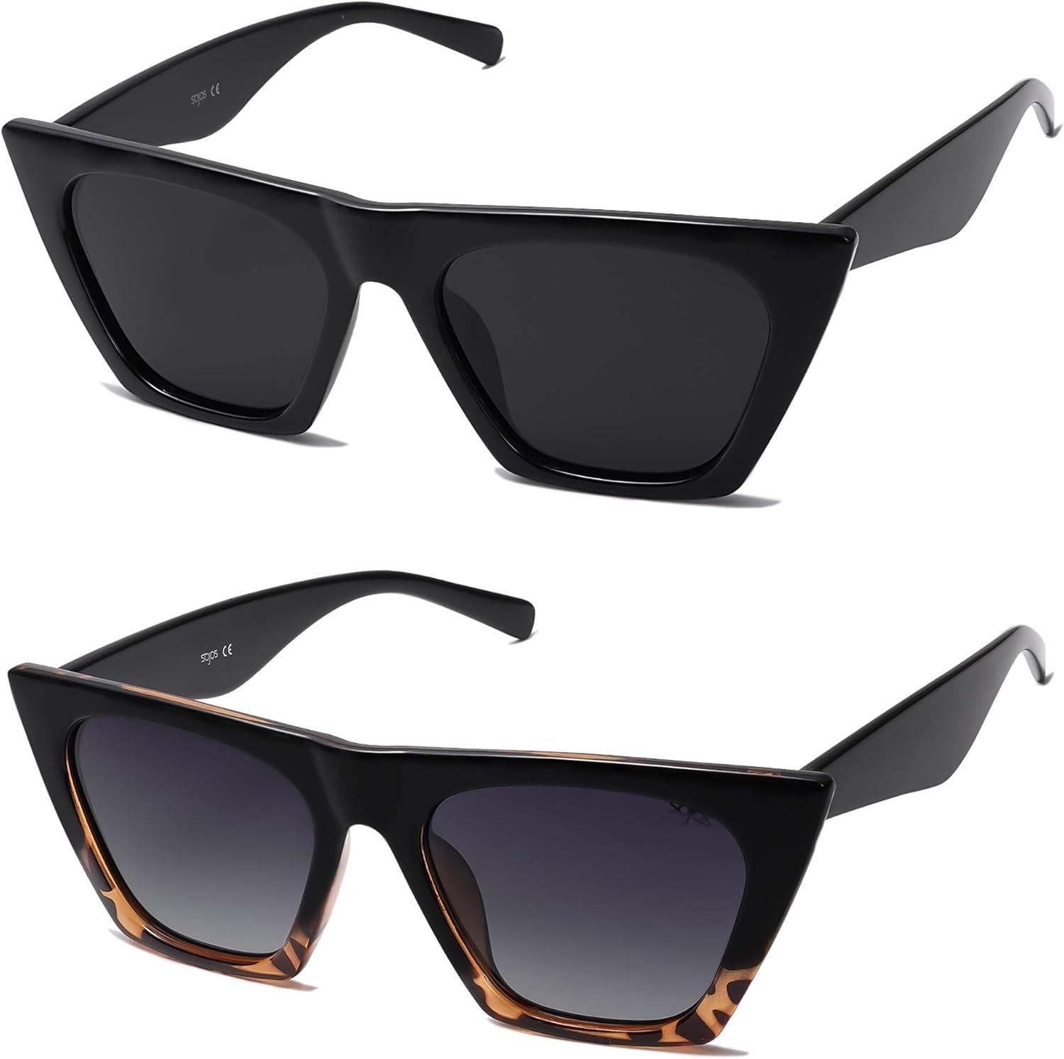 2 Pack Oversized Square Cateye Polarized Sunglasses Big Trendy Style Sunnies SJ2115, Black & Leopard
