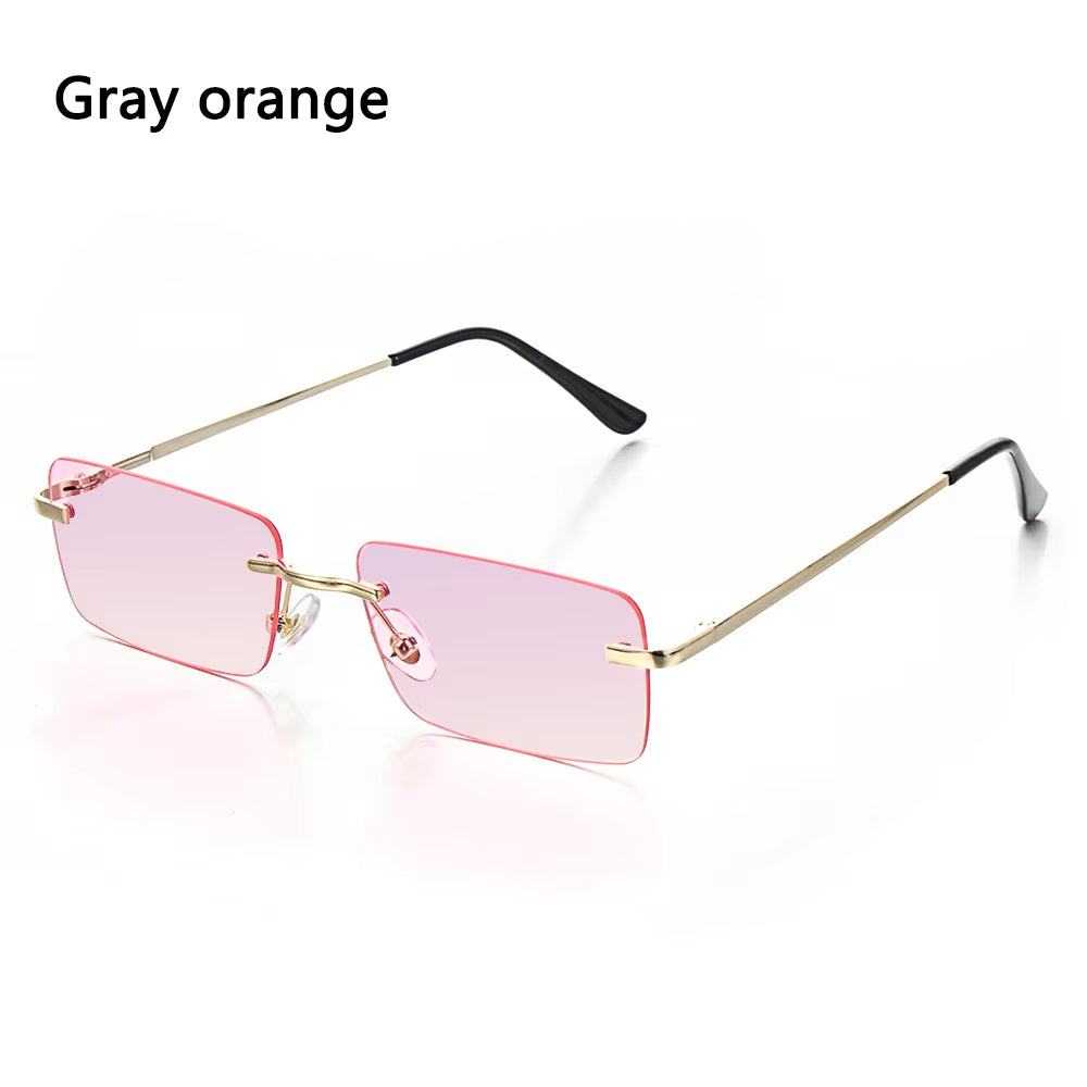 Traveling Style Mountaineering Sunglasses for Men Women UV400 Shades Rectangle Rimless Eyeglasses Gradient Colors Eyewear
