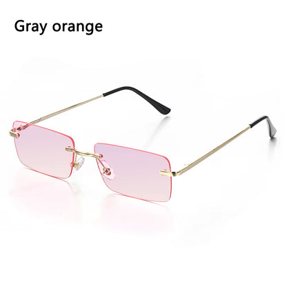 Traveling Style Mountaineering Sunglasses for Men Women UV400 Shades Rectangle Rimless Eyeglasses Gradient Colors Eyewear