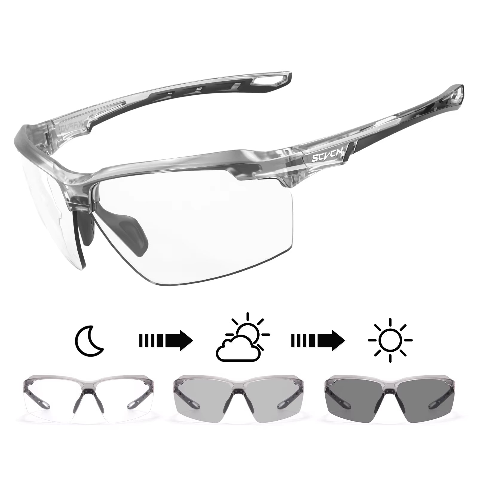 SCVCN Photochromic Cycling Glasses UV400 Outdoor Sports Running Glasses Men MTB Cycling Sunglasses Women Road Bike Glasses