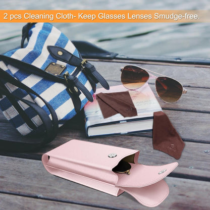 Double Glasses Case with Carabiner Hook, Portable Vegan Leather Eyeglass Case Anti-Scratch Sunglasses Pouch