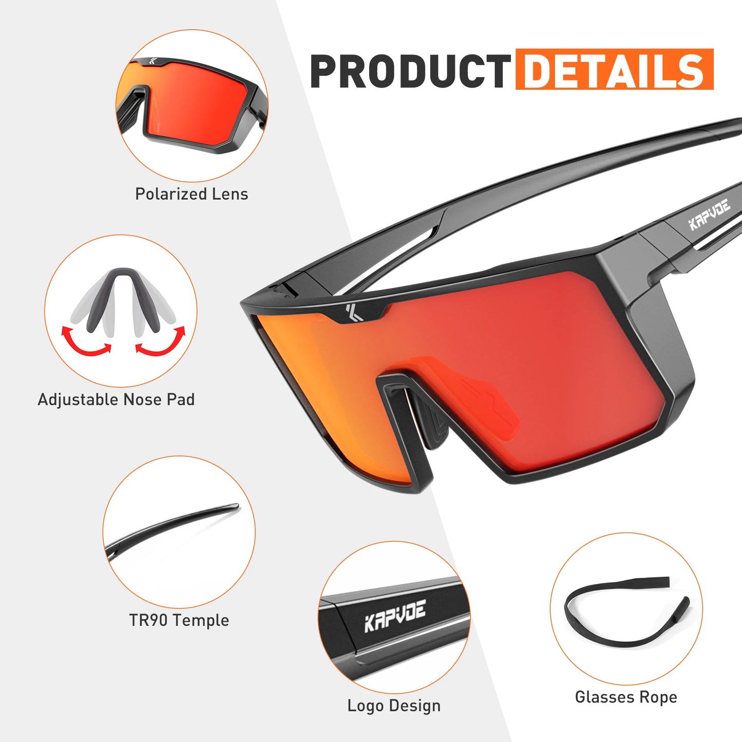 KAPVOE Polarized Sunglasses Sports Glasses Fashion  Glasses Man Luxury Motorcycle Goggles Outdoor Cycling UV400 Sunglasses