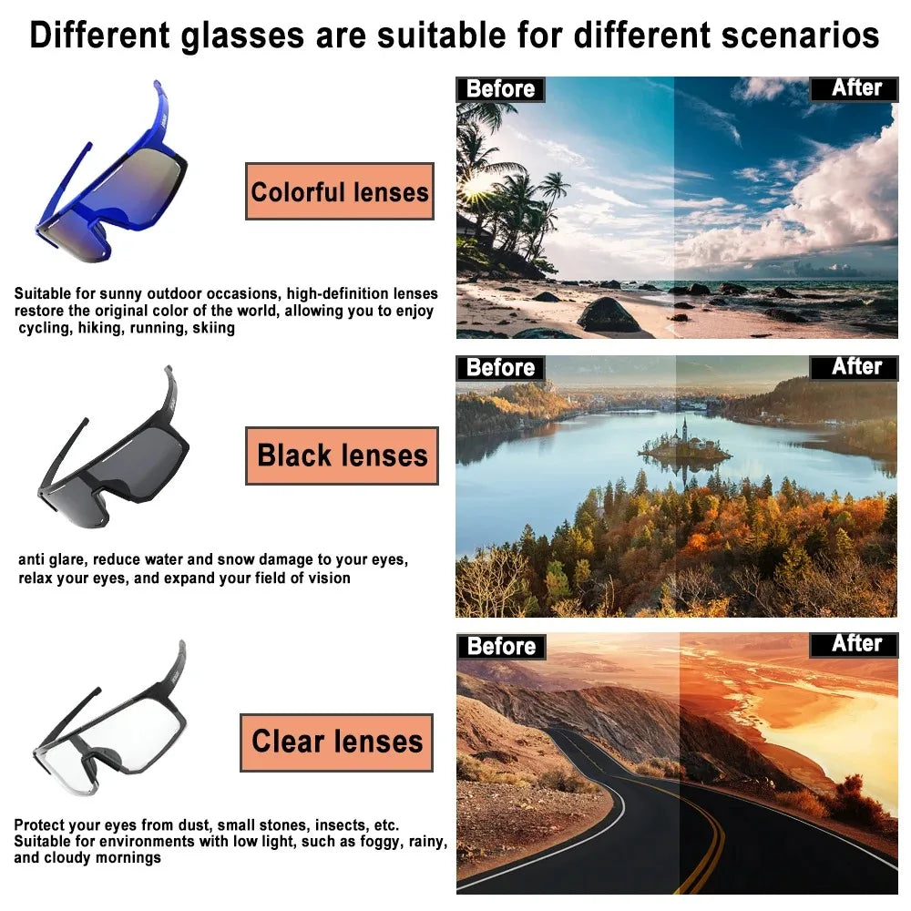 Cycling Sunglasses Women Men Long Distance anti Fog Riding Eyewear Mountain Bike Road Bicycle Glasses Outdoor Lenses Box