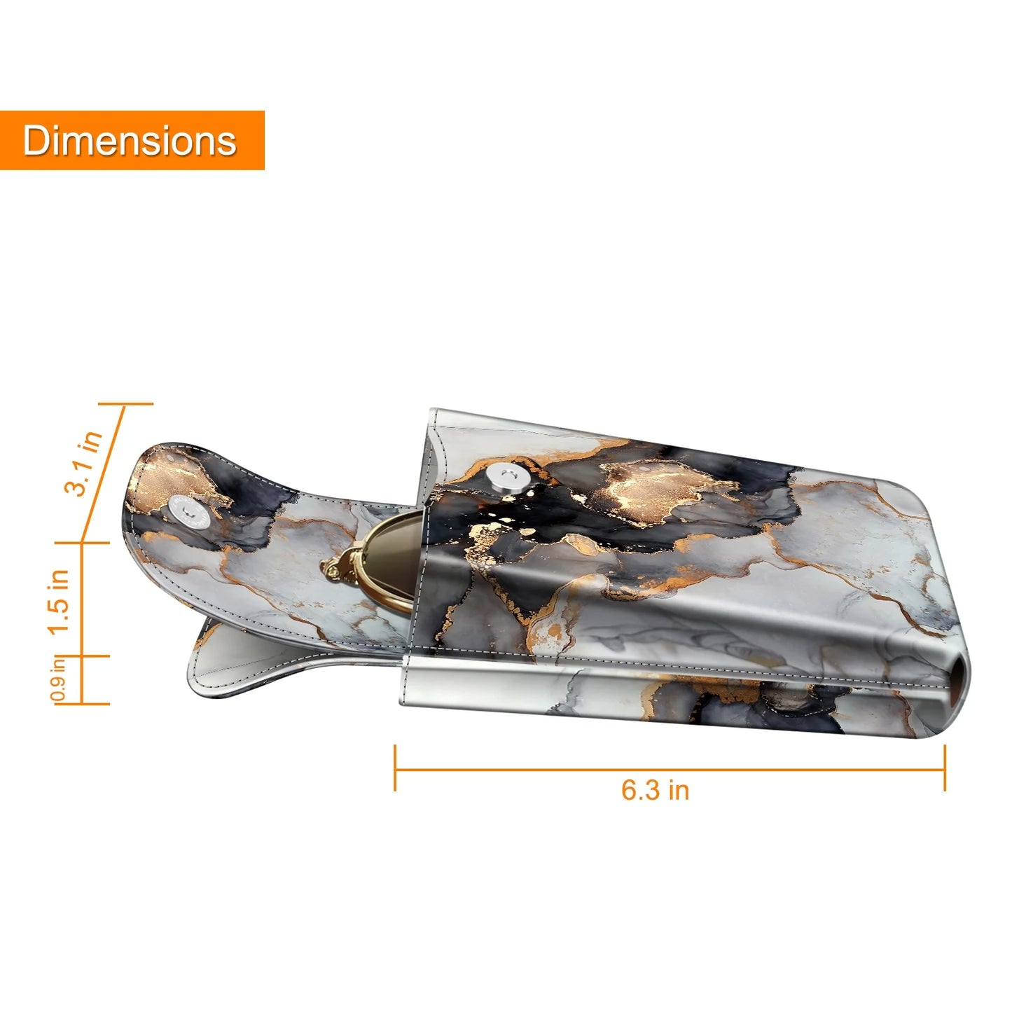 Double Glasses Case with Carabiner Hook, Portable Vegan Leather Eyeglass Case Anti-Scratch Sunglasses Pouch, Cloudy Marble