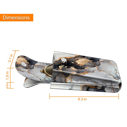 Double Glasses Case with Carabiner Hook, Portable Vegan Leather Eyeglass Case Anti-Scratch Sunglasses Pouch, Cloudy Marble