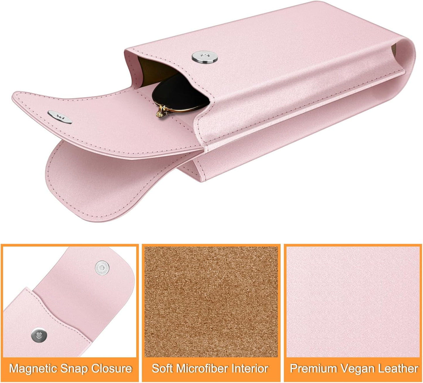 Double Glasses Case with Carabiner Hook, Portable Vegan Leather Eyeglass Case Anti-Scratch Sunglasses Pouch