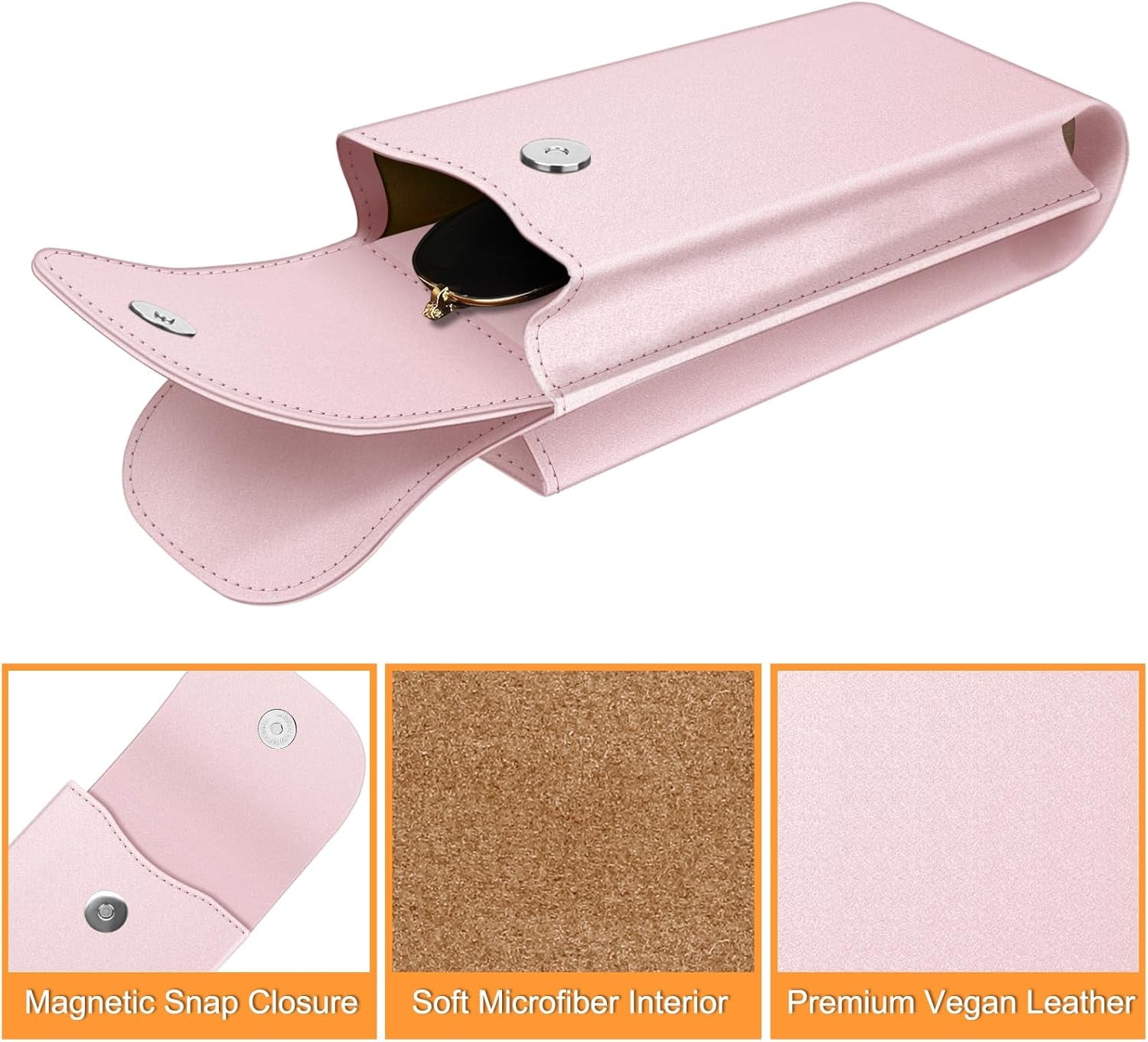 Double Glasses Case with Carabiner Hook, Portable Vegan Leather Eyeglass Case Anti-Scratch Sunglasses Pouch
