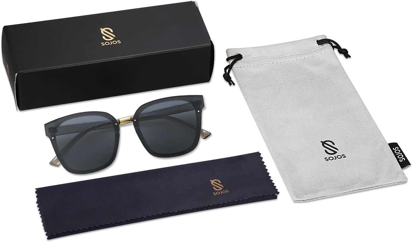 Oversized Trendy Square Sunglasses for Women Fashion Shades Sunnies SJ2116 with Clear Grey Frame/Grey Lens