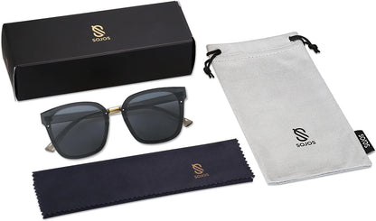 Oversized Trendy Square Sunglasses for Women Fashion Shades Sunnies SJ2116 with Clear Grey Frame/Grey Lens