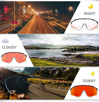 1 Glasses with 2 Modes Photochromic Polarized Cycling Goggles 2 Lens Bike MTB Bicycle Sunglasses Sport Fishing Running Glasses