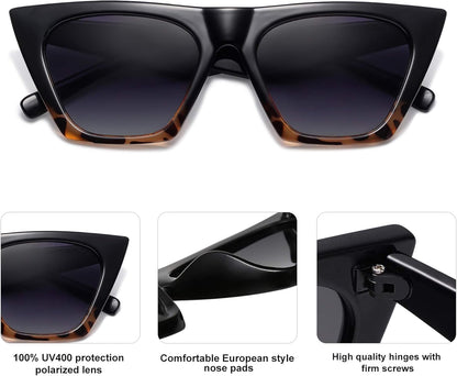 2 Pack Oversized Square Cateye Polarized Sunglasses Big Trendy Style Sunnies SJ2115, Black & Leopard