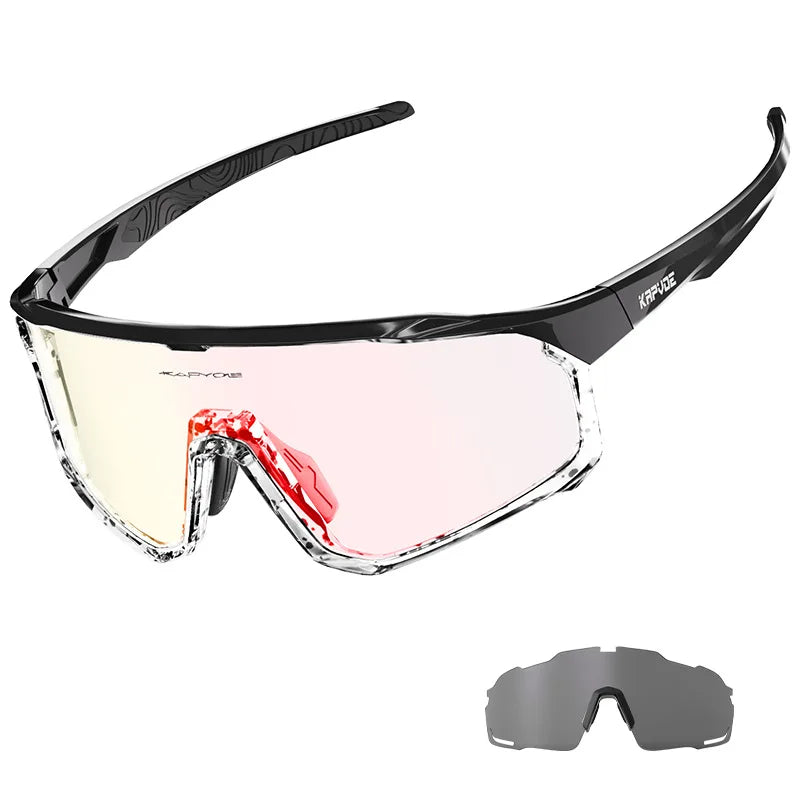 1 Glasses with 2 Modes Photochromic Polarized Cycling Goggles 2 Lens Bike MTB Bicycle Sunglasses Sport Fishing Running Glasses