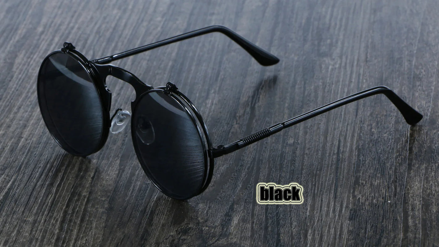 3057 Steampunk Sunglasses round Metal Women Style Retro Flip Circular Double Metal Sun Glasses Men CIRCLE SUN GLASSES