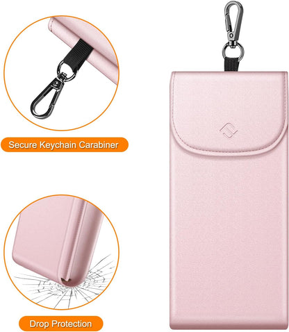 Double Glasses Case with Carabiner Hook, Portable Vegan Leather Eyeglass Case Anti-Scratch Sunglasses Pouch