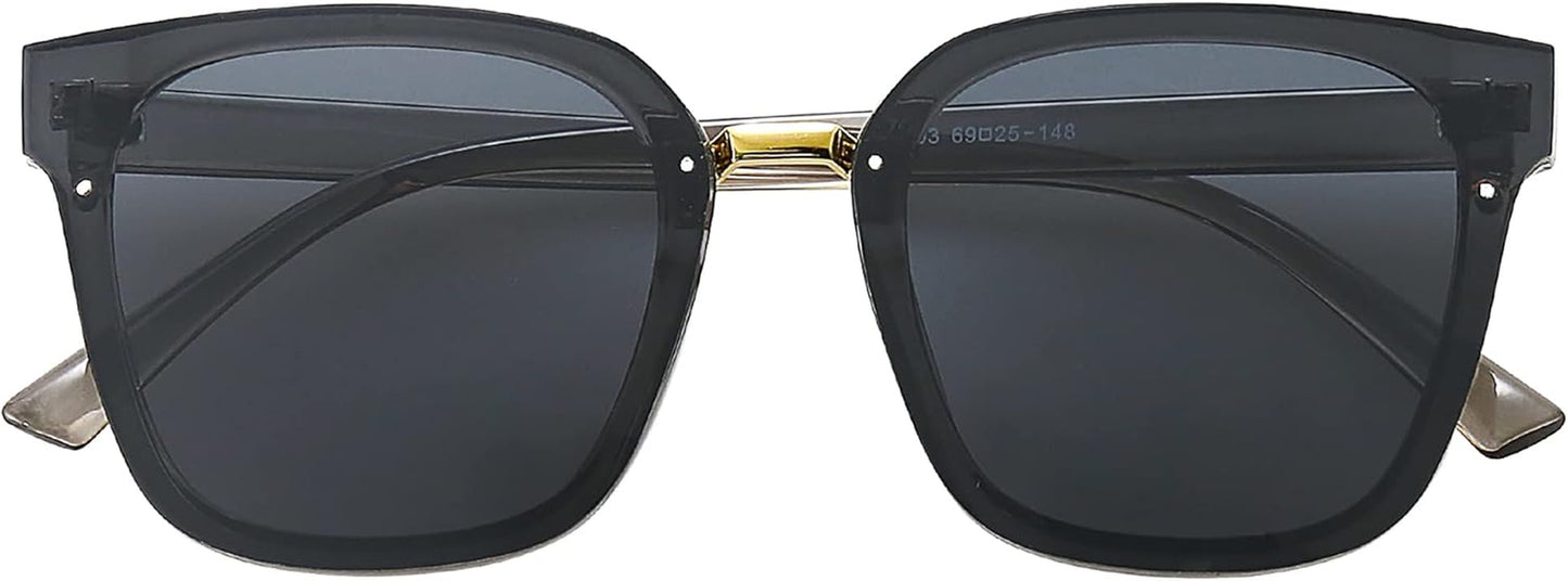 Oversized Trendy Square Sunglasses for Women Fashion Shades Sunnies SJ2116 with Clear Grey Frame/Grey Lens