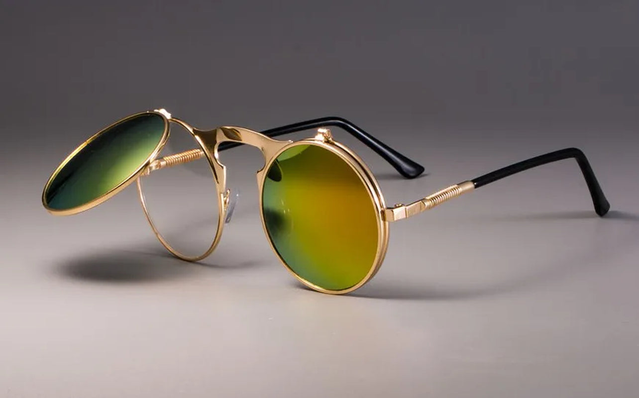 3057 Steampunk Sunglasses round Metal Women Style Retro Flip Circular Double Metal Sun Glasses Men CIRCLE SUN GLASSES