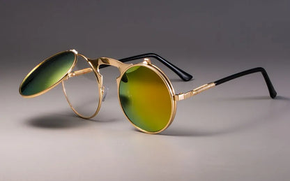 3057 Steampunk Sunglasses round Metal Women Style Retro Flip Circular Double Metal Sun Glasses Men CIRCLE SUN GLASSES