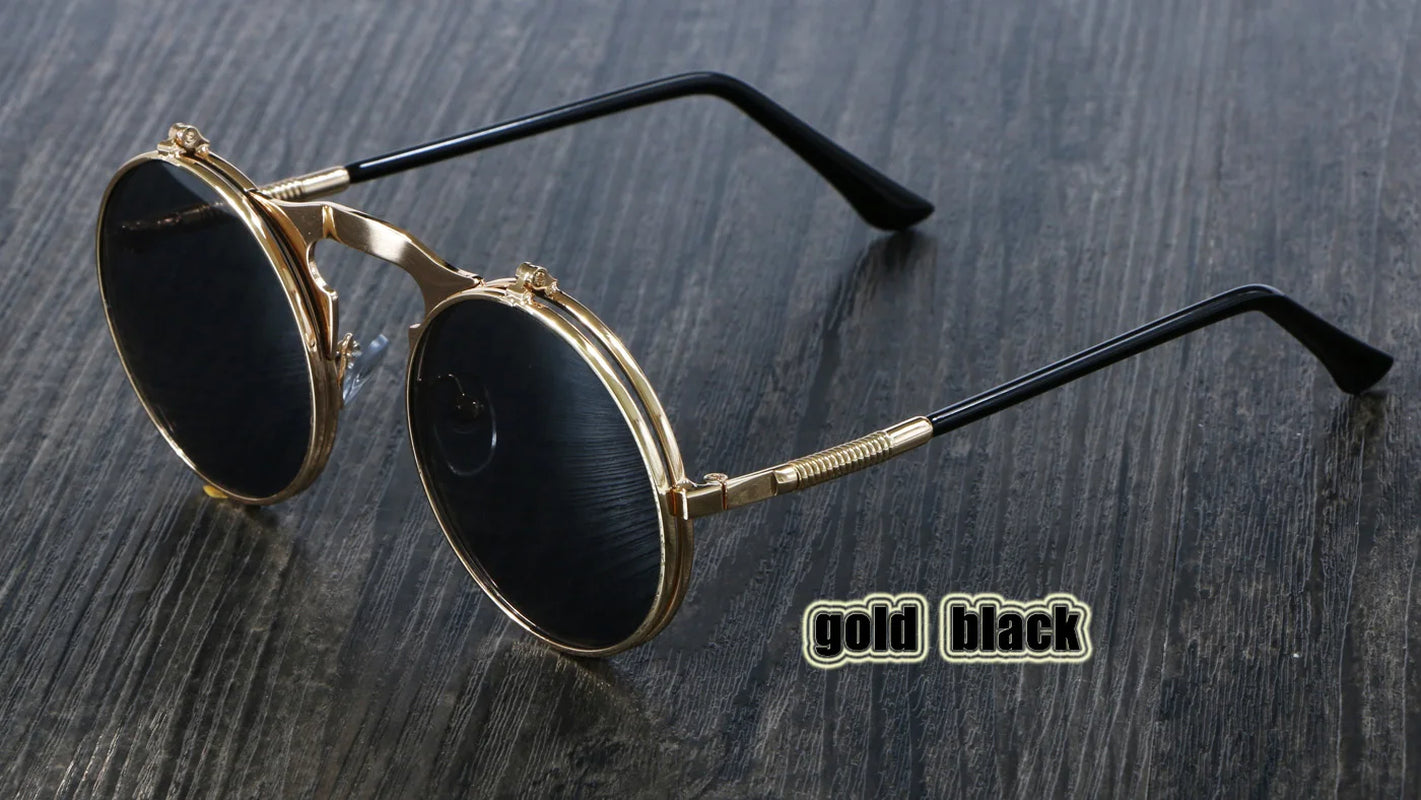 3057 Steampunk Sunglasses round Metal Women Style Retro Flip Circular Double Metal Sun Glasses Men CIRCLE SUN GLASSES