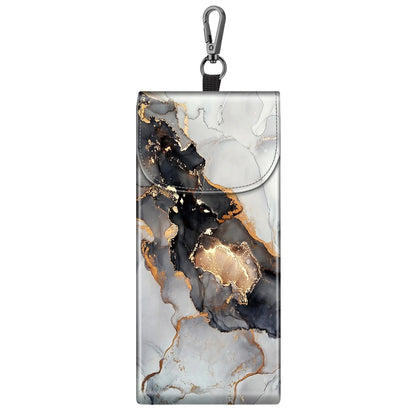 Double Glasses Case with Carabiner Hook, Portable Vegan Leather Eyeglass Case Anti-Scratch Sunglasses Pouch, Cloudy Marble